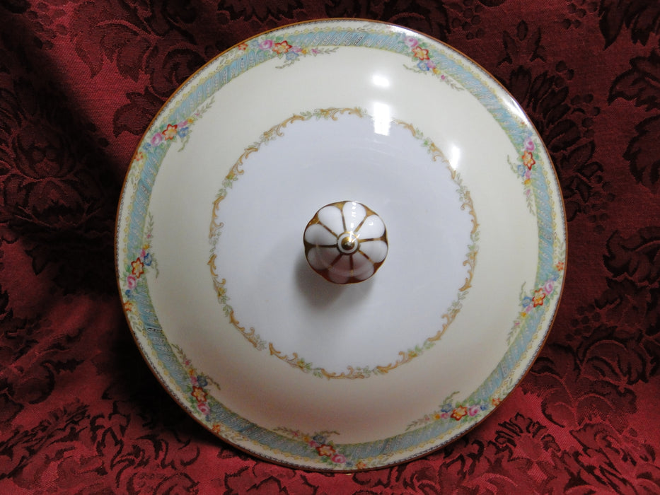 Noritake Multicolored Floral, Teal Border, Gold Trim: Covered Serving Bowl 8.25"