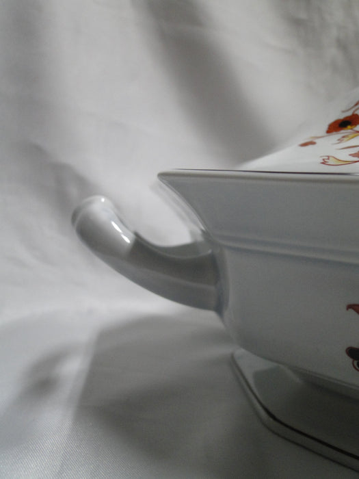 Wedgwood Kashmar, Red, Brown, & Yellow Flowers: Serving Bowl w/ Lid, Crazing