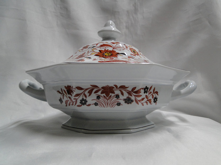 Wedgwood Kashmar, Red, Brown, & Yellow Flowers: Serving Bowl w/ Lid, Crazing