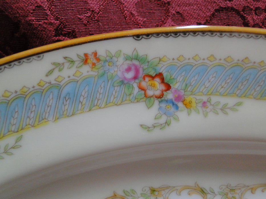 Noritake Multicolored Floral, Teal Border, Gold Trim: Oval Platter, 16 1/4"