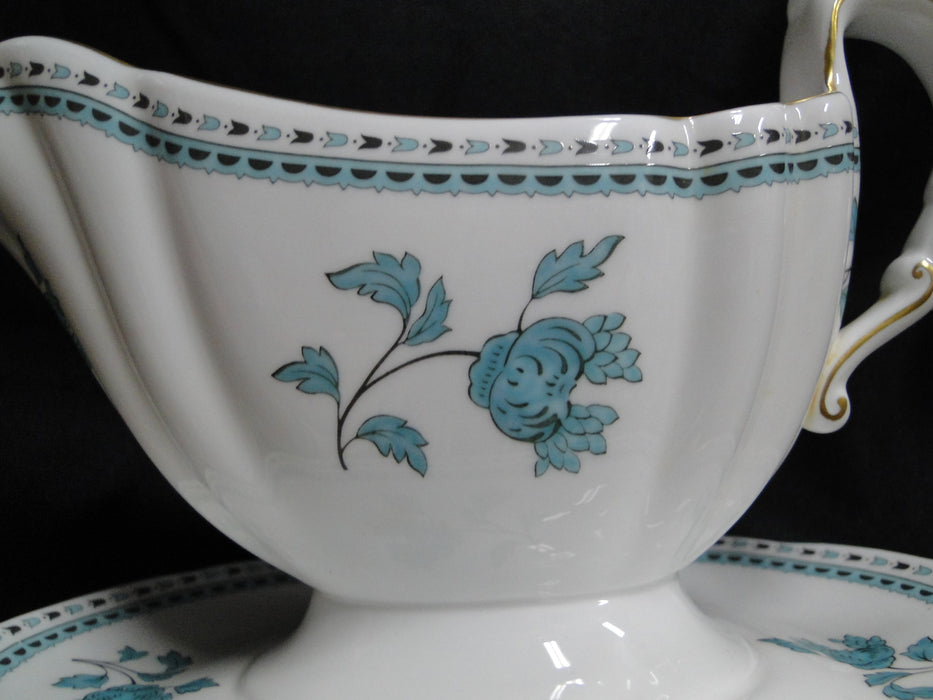 Spode Darlington Teal, Teal Flowers: Gravy w/ Attached Underplate