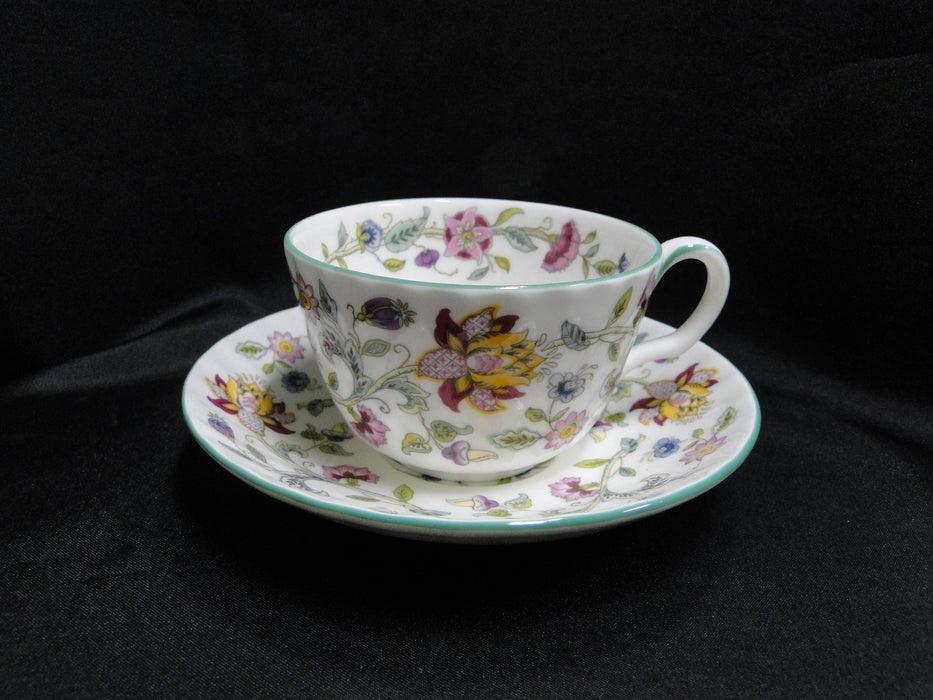 Minton Haddon Hall B1451, Floral Chintz, Green Trim: Cup & Saucer Set, 2 1/4"