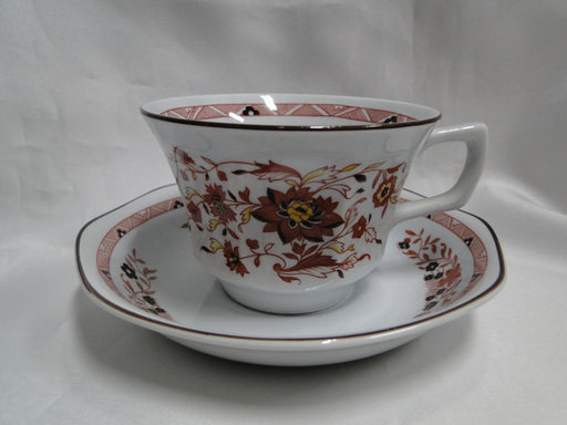 Wedgwood Kashmar, Red, Brown, & Yellow Flowers: Cup & Saucer Set 2 1/2", Crazing