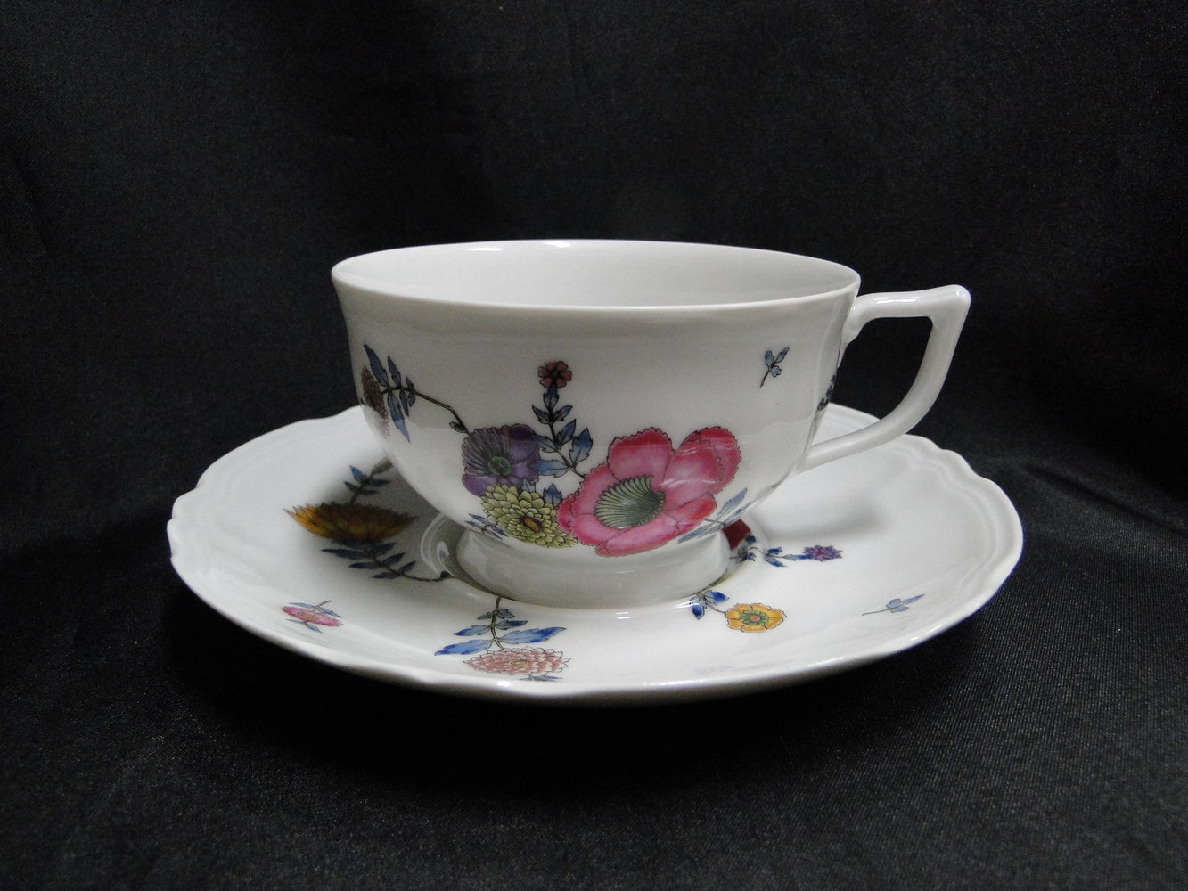 Raynaud Ceralene Anemones, Multicolored Flowers: Cup & Saucer Set, As Is