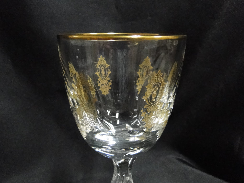 Tiffin Palais Versailles, Gold Design, Cut Ovals: Water or Wine Goblet, 6 7/8"