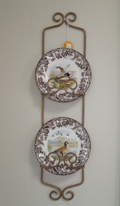 Bard's Vertical Gold Metal Display Rack for 2 9.75" - 7.75" Plates 26.75", As Is