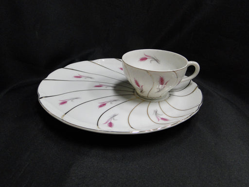 Yamaka Yam14, Pink Wheat, Gold Swirl Lines: Snack Set Plate & Cup