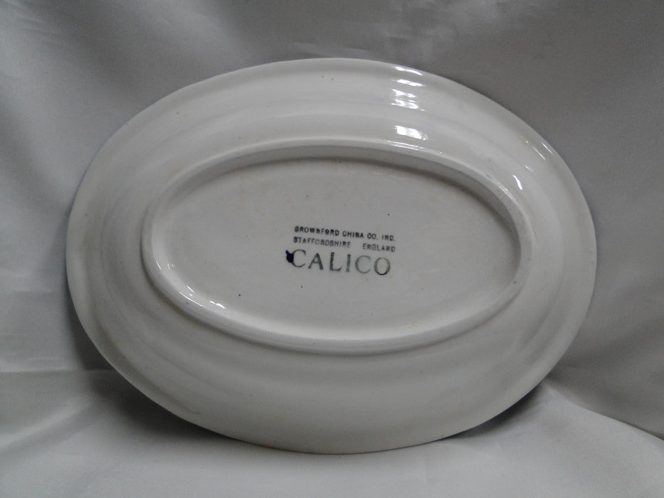 Staffordshire Calico Blue, Floral, Crownford: Oval Serving Bowl, 9 3/4"