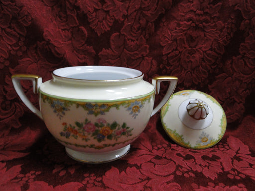 Noritake Multicolored Floral w/ Green & Tan Edge: Sugar Bowl & Lid