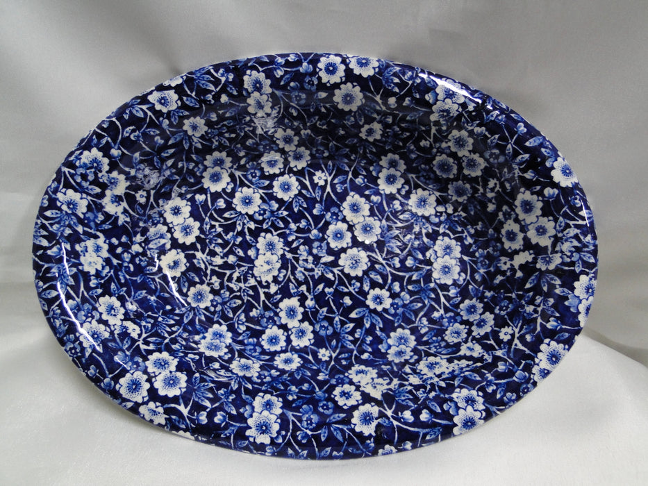 Staffordshire Calico Blue, Floral, Crownford: Oval Serving Bowl, 9 3/4", Crazing