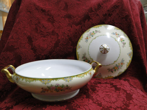 Noritake Multicolored Floral w/ Green & Tan Edge: Round Bowl & Lid, As Is