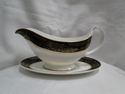 Royal Doulton Albany H5041, Black Rim: Gravy Boat & Separate Underplate