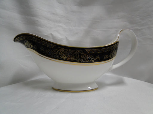 Royal Doulton Albany H5041, Black Rim: Gravy Boat & Separate Underplate