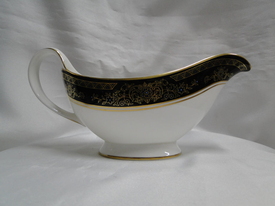 Royal Doulton Albany H5041, Black Rim: Gravy Boat & Separate Underplate