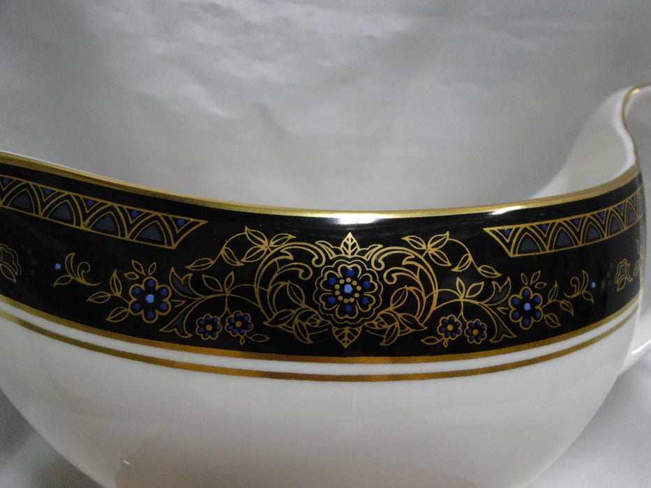 Royal Doulton Albany H5041, Black Rim: Gravy Boat & Separate Underplate