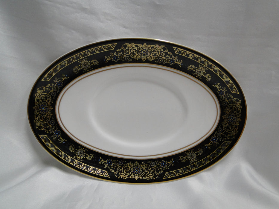 Royal Doulton Albany H5041, Black Rim: Gravy Boat & Separate Underplate