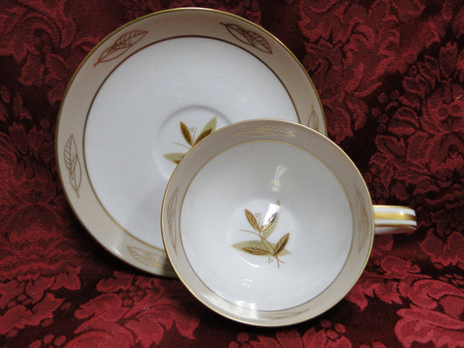 Noritake Fontana, 5580, Taupe Band, Gold Leaves: Cup & Saucer Set (s)