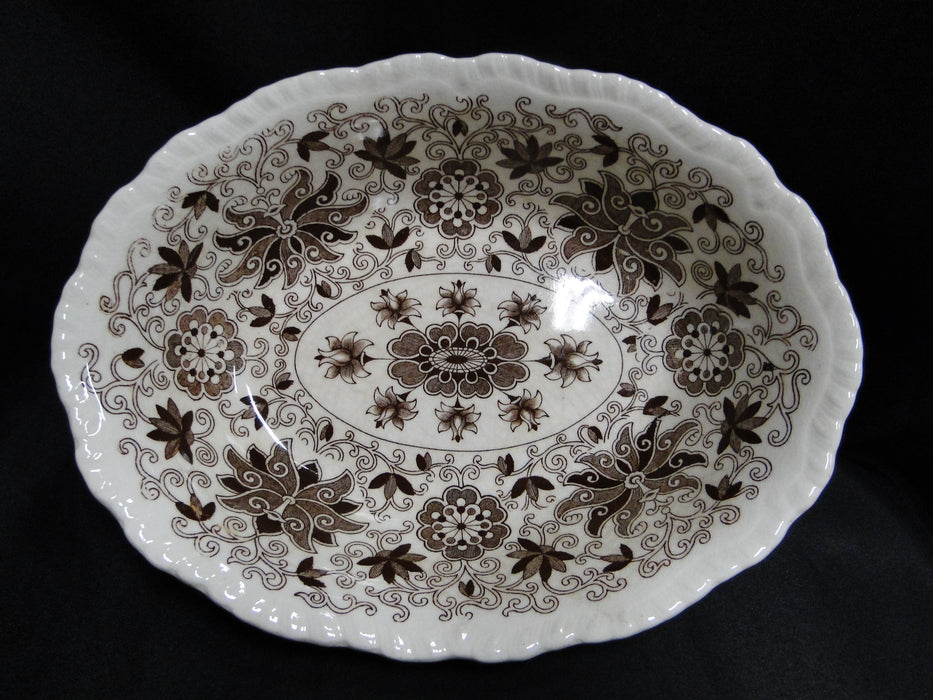 Mason's Bow Bells Brown, Flowers & Scrolls: Oval Serving Bowl, 9 3/4", Crazing