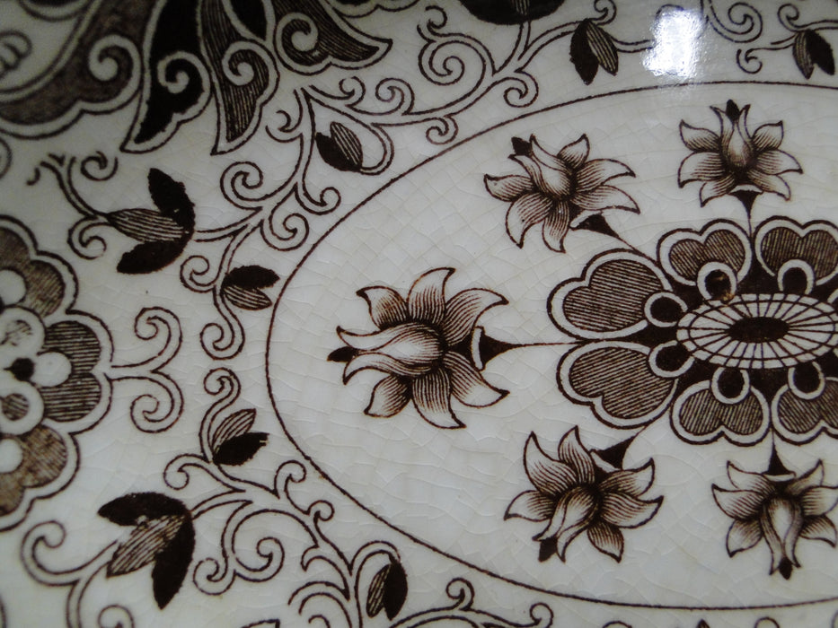 Mason's Bow Bells Brown, Flowers & Scrolls: Oval Serving Bowl, 9 3/4", Crazing