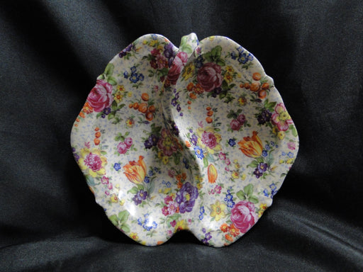 Victoria VIT89 Floral Chintz, Czechoslovakia: Two Part Relish w/ Handle, 7 3/4"