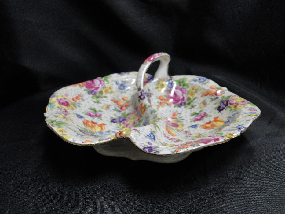 Victoria VIT89 Floral Chintz, Czechoslovakia: Two Part Relish w/ Handle, 7 3/4"