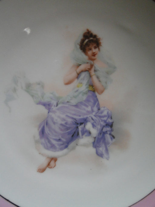 Victoria (Austria), White w/ Pink Rim, Lady in Center: Dinner Plate, 9 7/8"