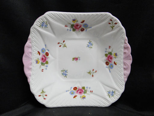 Shelley Rose & Red Daisy, Pink Trim: Square Handled Cake Plate, 9 1/4"