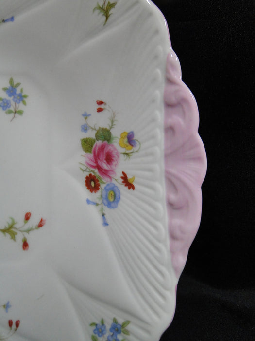 Shelley Rose & Red Daisy, Pink Trim: Square Handled Cake Plate, 9 1/4"
