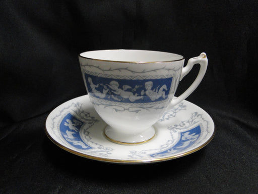 Coalport Revelry, Blue Panels, White Cupids: Cup & Saucer Set, 2 7/8" Tall