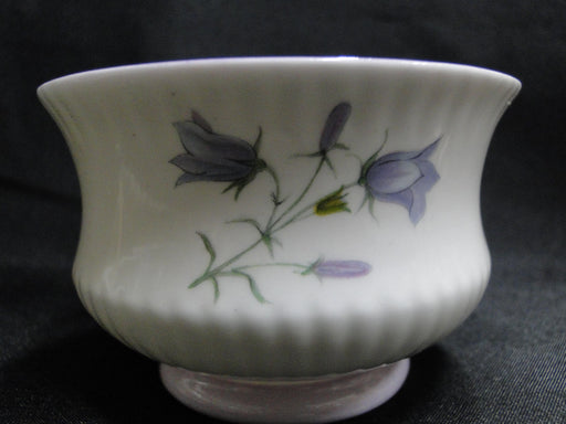 Rosina Queen's Harebell, Blue Flowers, Purple Trim: Open Sugar Bowl, 2 1/4" Tall