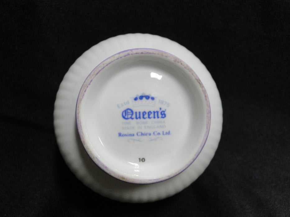 Rosina Queen's Harebell, Blue Flowers, Purple Trim: Open Sugar Bowl, 2 1/4" Tall