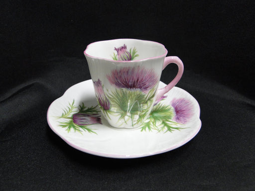 Shelley Thistle, Purple, Pink Trim: Demitasse Cup & Saucer Set, 2 3/8", Dainty