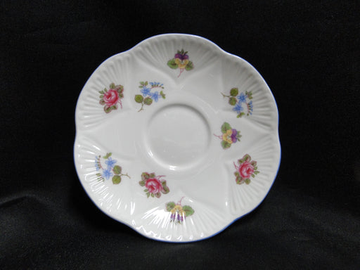 Shelley Rose, Pansy, Forget-Me_Not, Blue Trim: 4 7/8" Demitasse Saucer, Dainty