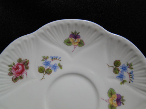 Shelley Rose, Pansy, Forget-Me_Not, Blue Trim: 4 7/8" Demitasse Saucer, Dainty