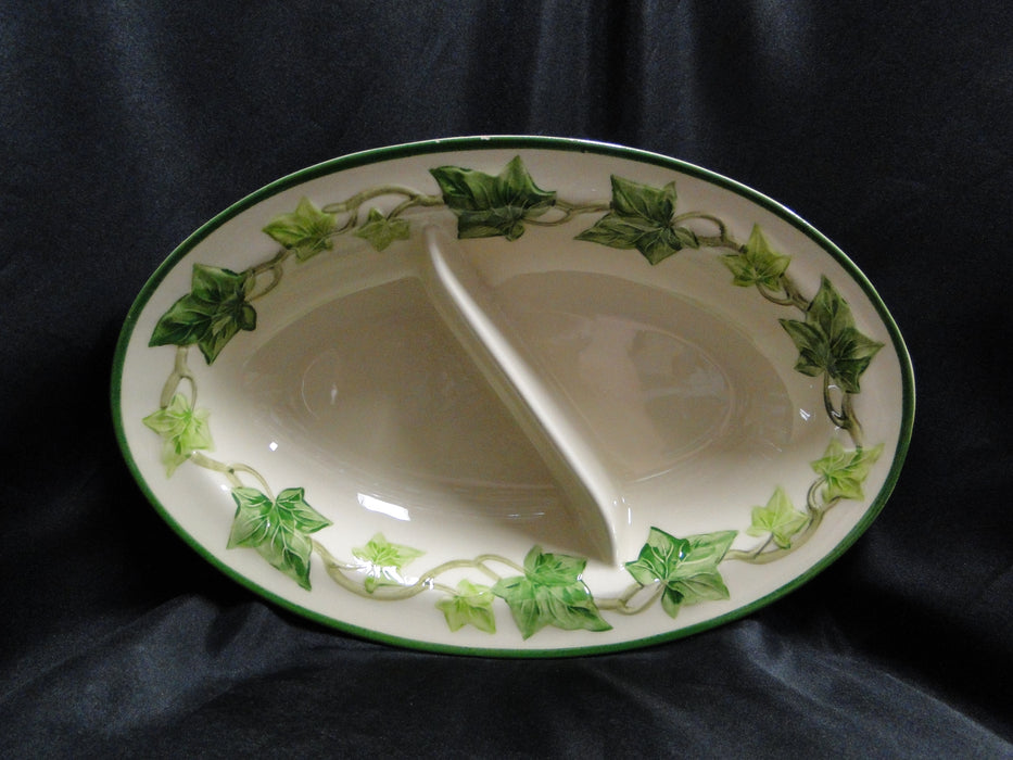 Franciscan Ivy (USA), Green: Divided Serving Bowl, 12 1/4", Nicks on Trim