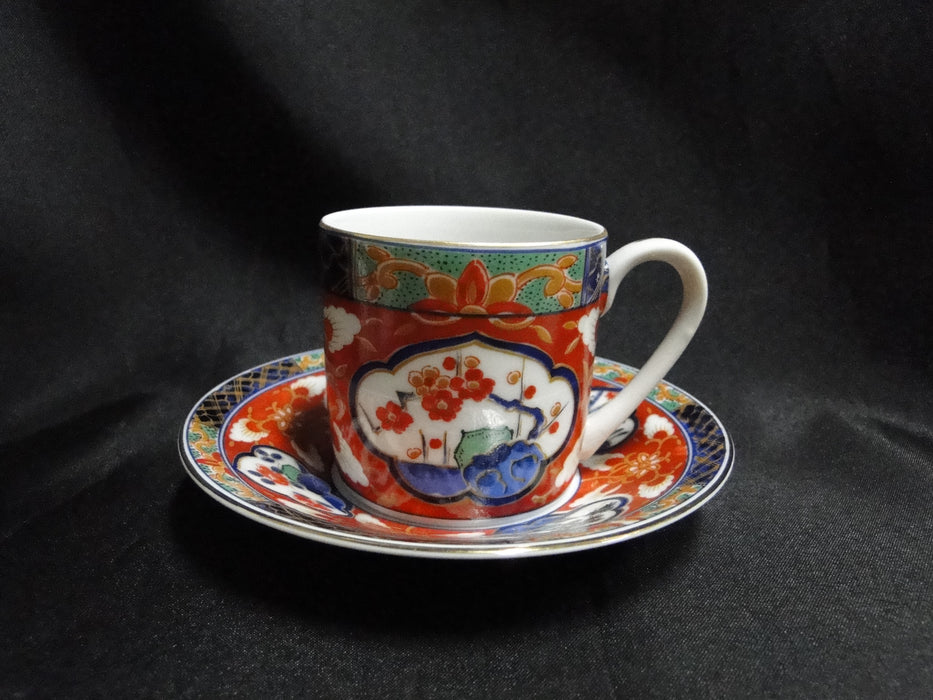 Takahashi Imari, Landscapes, Cobalt, Rust, Green: Demitasse Cup & Saucer, 2 1/4"