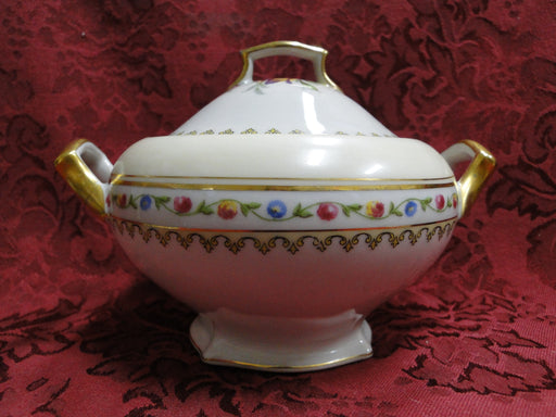 Raynaud RYD2: Tan Rim, Floral Center, Rose Trim: Sugar Bowl & Lid