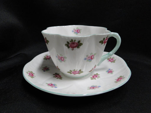 Shelley Rosebud, Pink Roses, Green Trim: Cup & Saucer Set, 2 1/2", Dainty