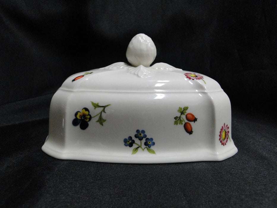 Villeroy & Boch Petite Fleur, Small Flowers, Red Trim: Butter Dish & Lid