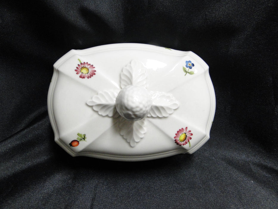 Villeroy & Boch Petite Fleur, Small Flowers, Red Trim: Butter Dish & Lid