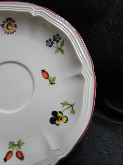Villeroy & Boch Petite Fleur, Small Flowers, Red Trim: Cup & Saucer Set, 2 3/8"
