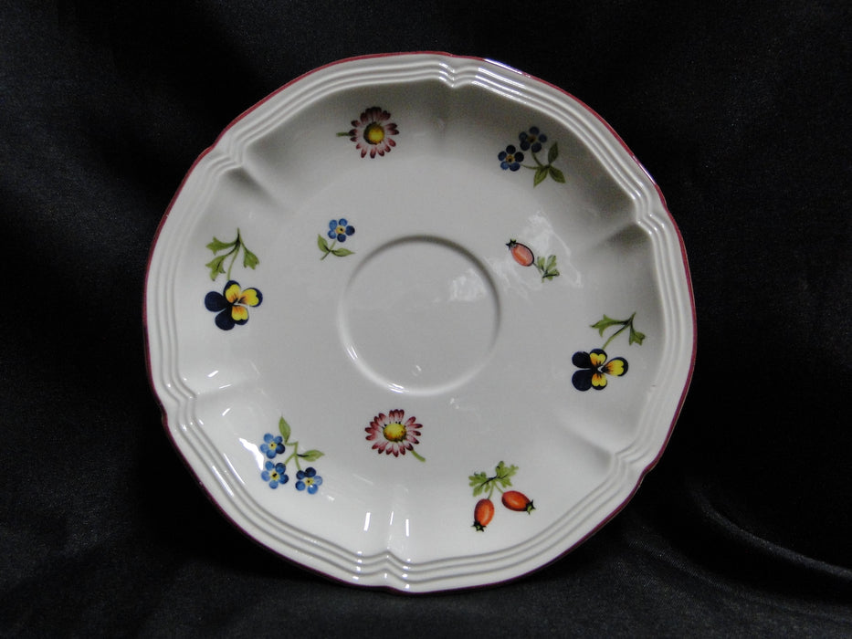 Villeroy & Boch Petite Fleur, Small Flowers, Red Trim: Cup & Saucer Set, 2 3/8"