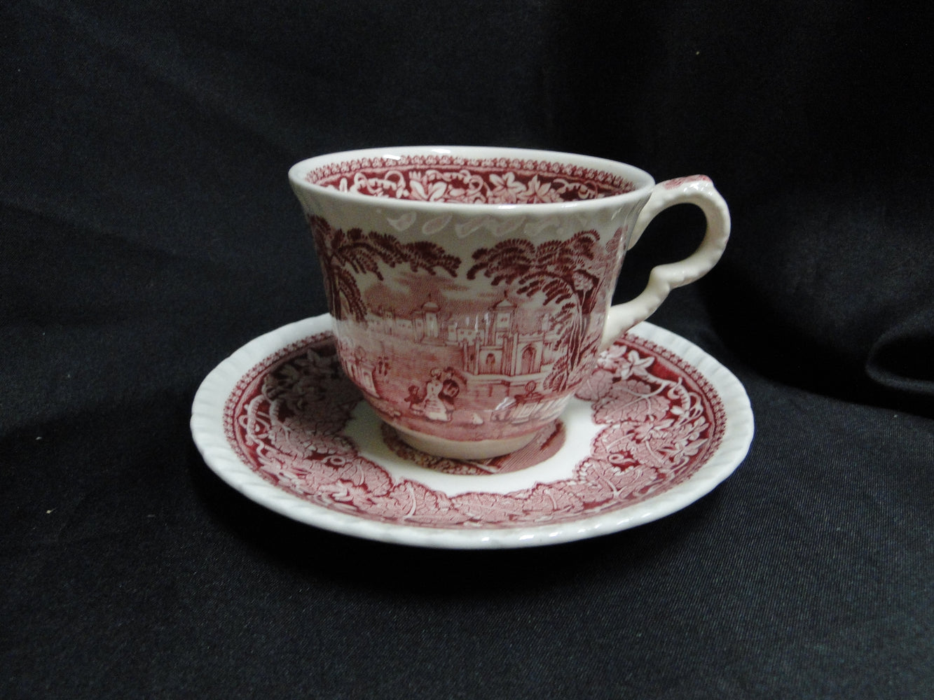 Mason's Vista Pink, Transferware: Flat Cup & Saucer Set (s), 2 7/8" Tall