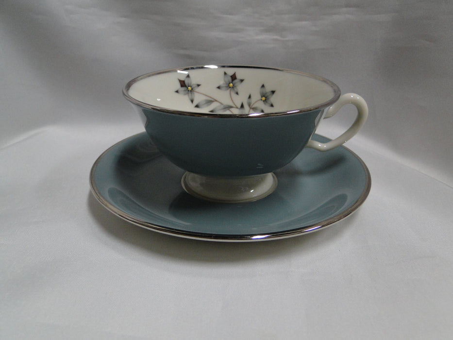 Lenox Kingsley, Teal Rim, Flowers, Platinum: Cup & Saucer Set (s), 2 1/8" Tall
