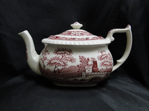 Spode Pink Tower, Pink Floral w/ Scene: Teapot & Lid, 5 3/4" Tall