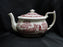 Spode Pink Tower, Pink Floral w/ Scene: Teapot & Lid, 5 3/4" Tall