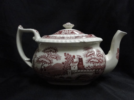 Spode Pink Tower, Pink Floral w/ Scene: Teapot & Lid, 5 3/4" Tall