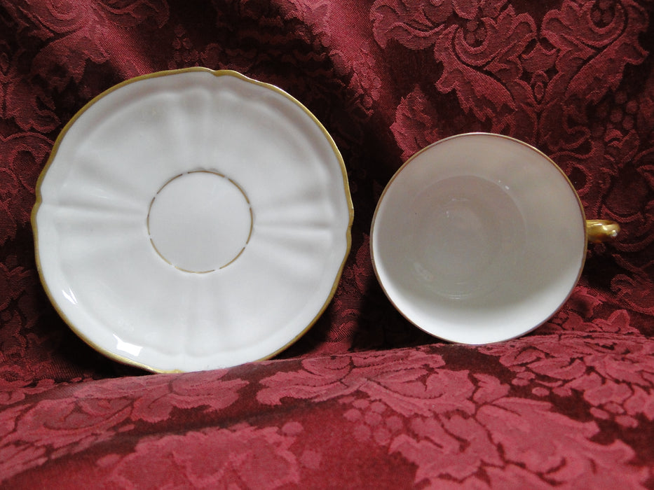 Redon, M (PL Limoges), White w/ Panels, Thick Gold Trim: Cup & Saucer Set (s)