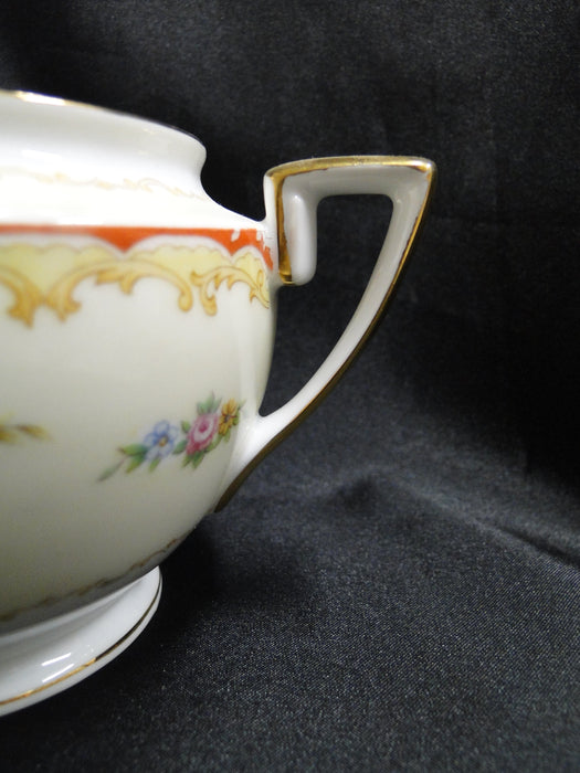 Noritake Oradell, 588, Flowers, Red & Yellow Edge: Sugar Bowl, No Lid, 3 1/4"