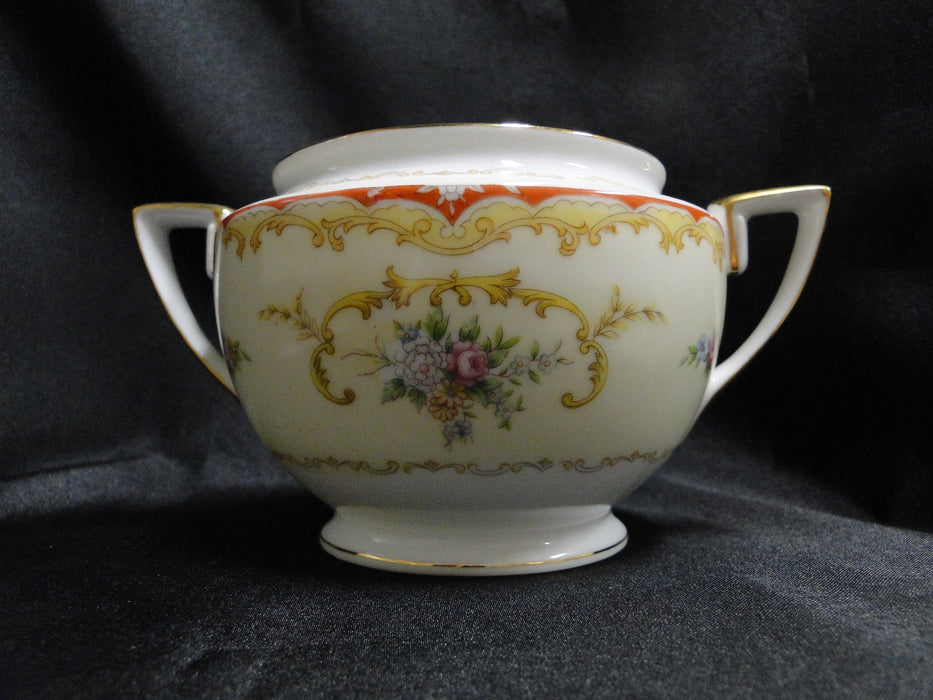 Noritake Oradell, 588, Flowers, Red & Yellow Edge: Sugar Bowl, No Lid, 3 1/4"